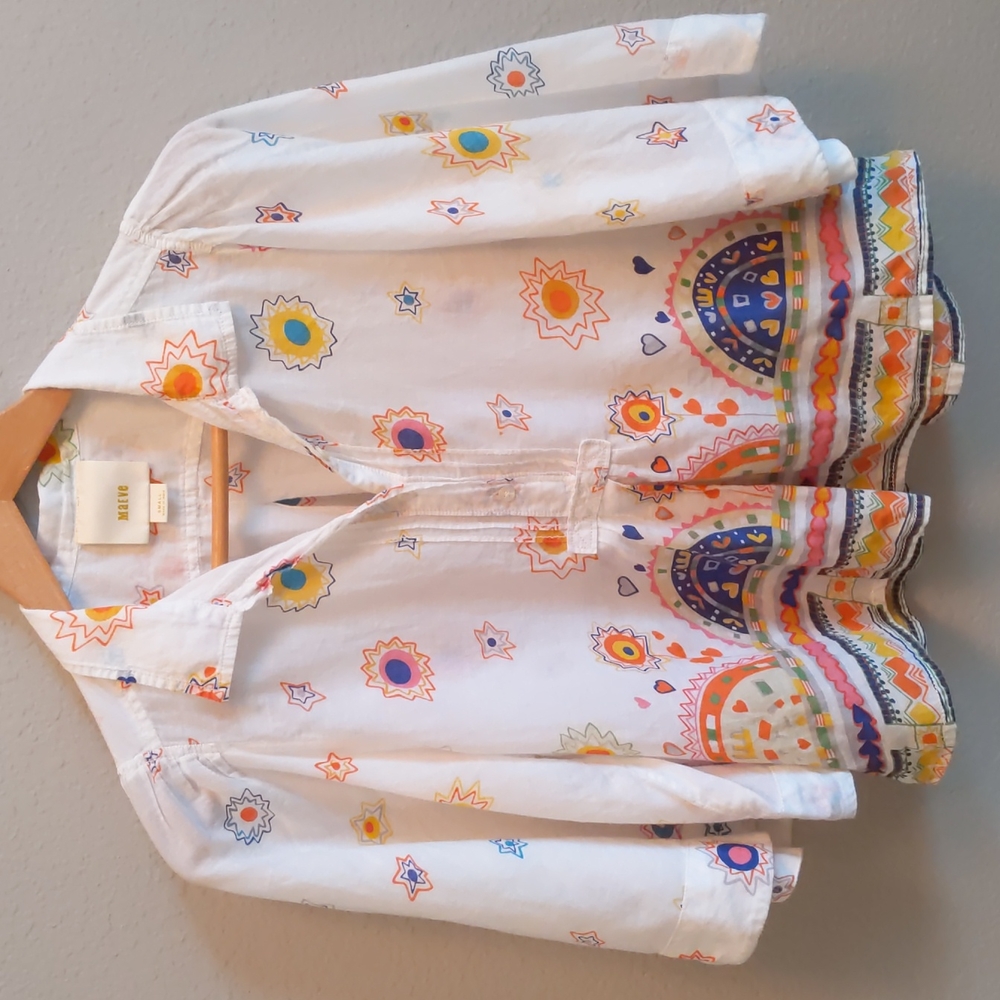 Anthropologie Maeve White Eliot Bell Sleeve Popover Blouse, S - Picture 2 of 13